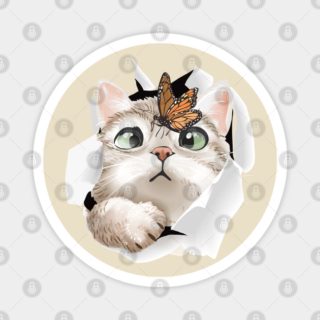 Curious Cat In The Hole Magnet by Katheryn's Studio